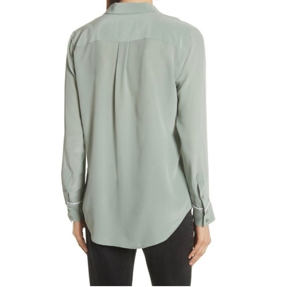 Equipment Keira Piped Sage Green Silk Button Down Shirt Women Size XS - Picture 3 of 12
